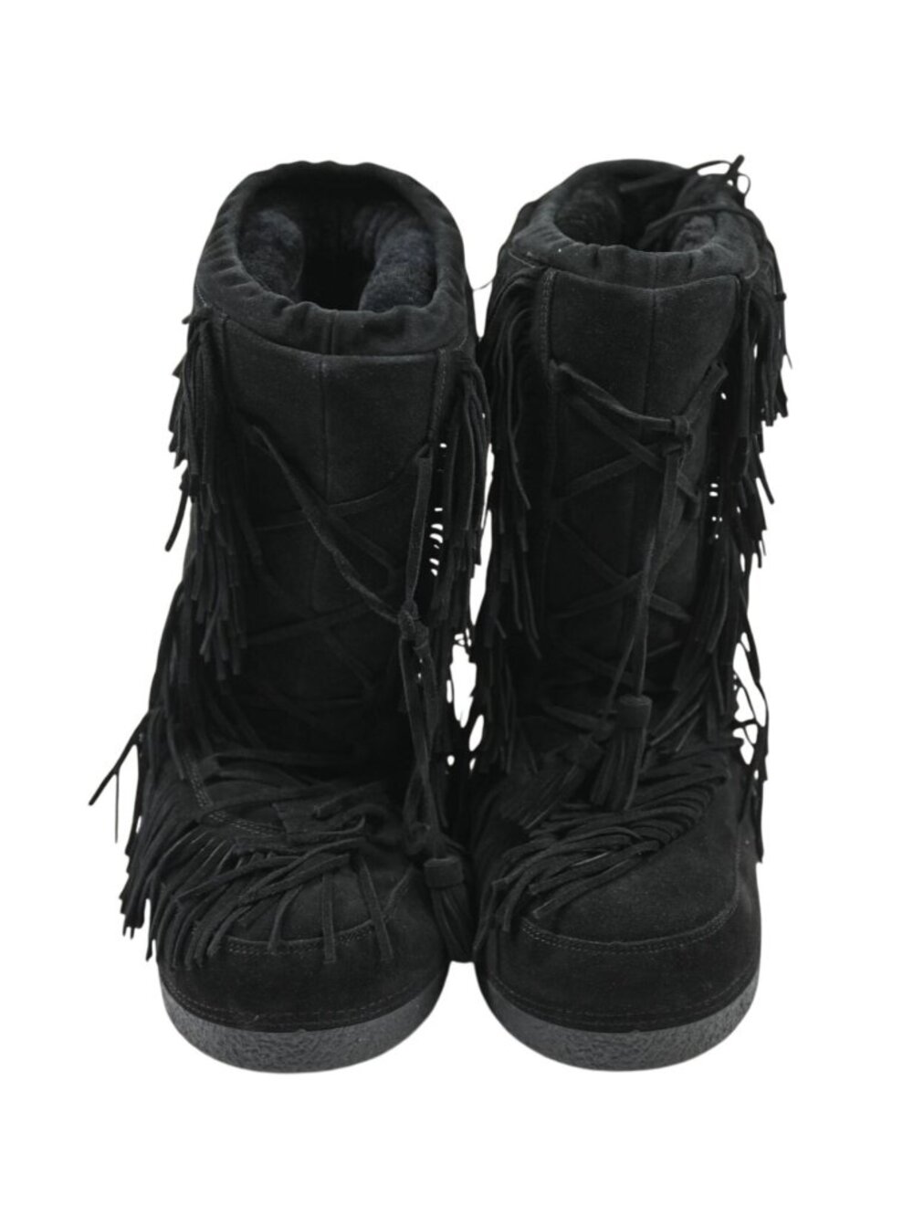 Aquazzura Boho Karlie Fringe Detail Boots in Black Fringe
